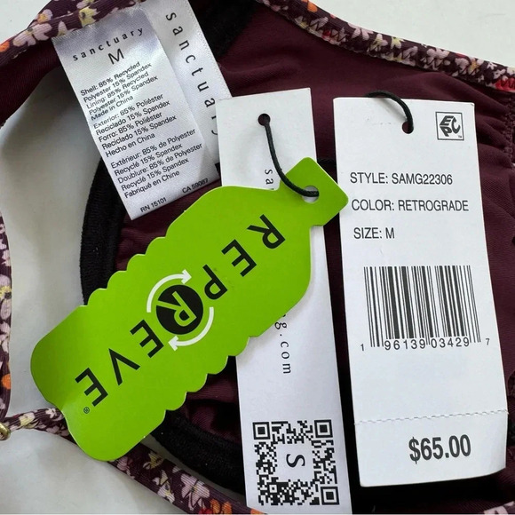 NWT Sanctuary Underwire Purple Micro Garden Shirred Ruffle Bikini Top Size M - Picture 7 of 10